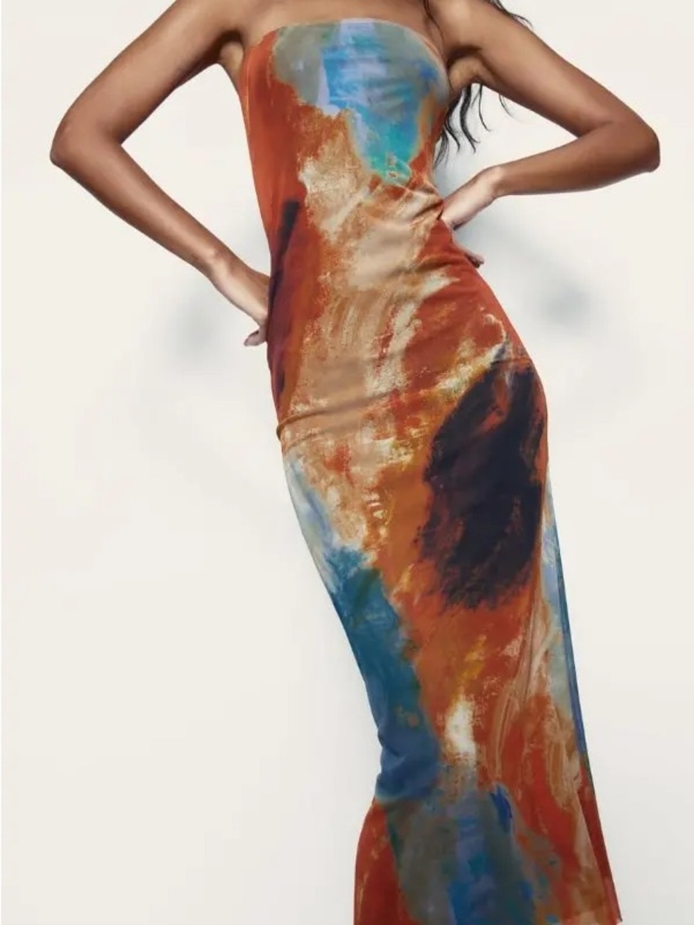 Zara Printed Strapless Dress